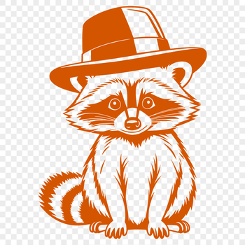 A raccoon wearing a hat in vector format, suitable for cutting machines or laser cutters.