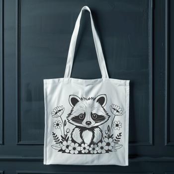 A colorful vector design illustration of a raccoon surrounded by floral elements.