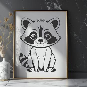 A digital illustration of a raccoon in simple shapes.