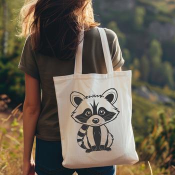 An SVG design featuring a raccoon with simple lines and bold shapes for easy cutting or engraving.