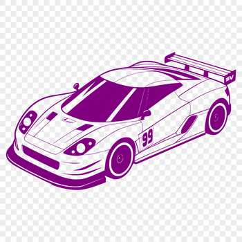 A sleek racing car with bold lines and bright colors.
