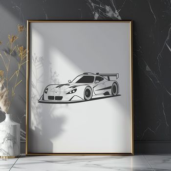A high-performance racing vehicle speeding down a track.
