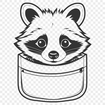 A vector illustration of a raccoon peeking out of a pocket.