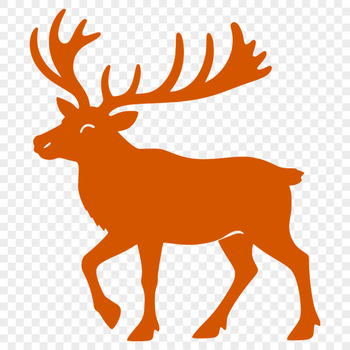 A stylized illustration of a reindeer with antlers and fur details.