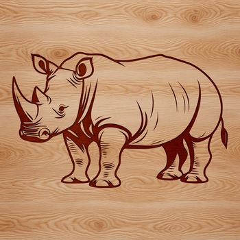A detailed illustration of a rhino, a large wild animal commonly found in savannas and grasslands.