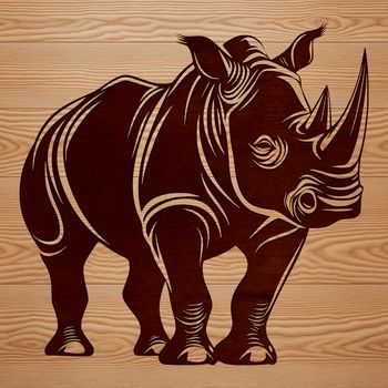 Vector graphic representation of a rhinoceros in a natural habitat setting.