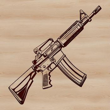 A detailed illustration of a rifle with various design elements suitable for vector art designs.