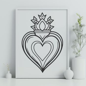 A stylized vector illustration of the Sacred Heart in bold lines.