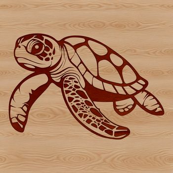 A sea turtle swimming in the ocean, illustration of a wild animal from the seaside.