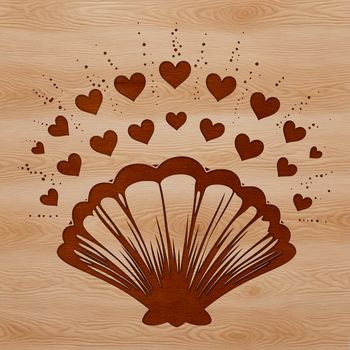 A stylized seashell design with love hearts integrated into its shape, suitable for seaside-themed projects.