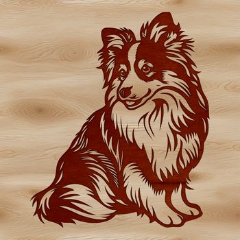 A close-up illustration of a Shetland sheepdog sitting calmly.