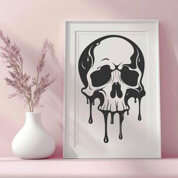 Illustrated illustration of a dripping skull with gothic design elements in vector format.