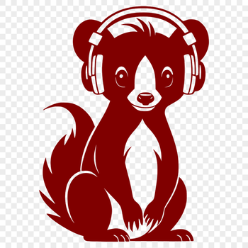 A digital illustration of a skunk animal with headphones on its head.