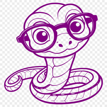 A snake with glasses, depicted as a simple line drawing in vector art style.
