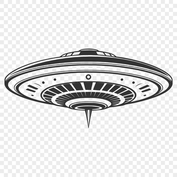 A futuristic spaceship with sleek lines and metallic surfaces, suitable for use in graphic design projects.