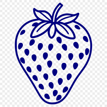 A colorful illustration of a strawberry fruit with leaves and stem.