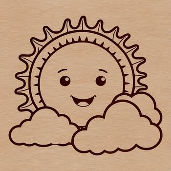 A stylized illustration of a yellow sun with rays emanating from its center.