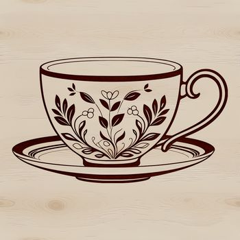 A simple ceramic teacup with a handle and saucer on a white background.
