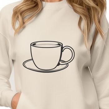 A detailed illustration of a teacup, suitable for cutting out with a machine or stenciling.