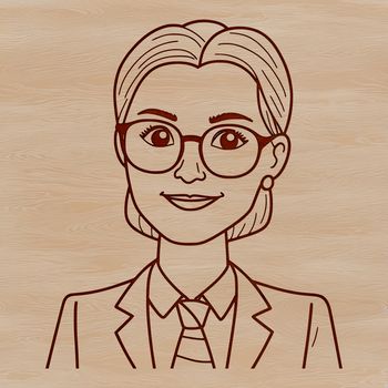 An illustration of a woman in a profession related to education, dressed in attire commonly worn by teachers.
