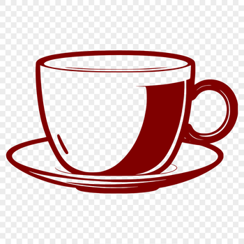 A ceramic teacup with handle and saucer, designed as vector art.
