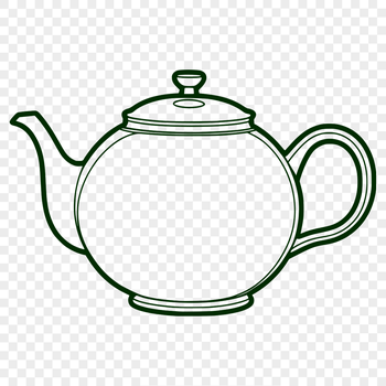 A simple design illustration of a teapot with a handle and spout.