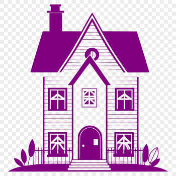 A 2D illustration of a single-family home with basic architectural features.