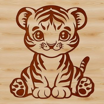A tiger sitting on its haunches, depicted in a simple vector illustration style.