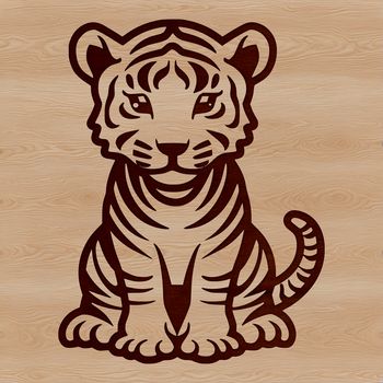 A simple line drawing of a tiger sitting, created as a vector art design.