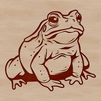 A digital illustration of a wild toad in its natural environment.