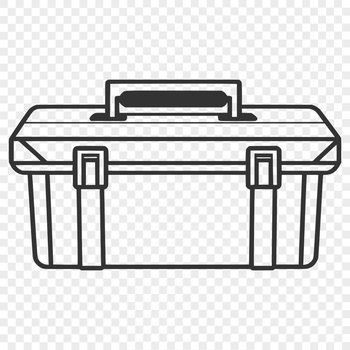 A toolbox icon with various tools and equipment arranged inside, suitable for commercial use.