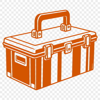 An SVG representation of a workshop storage container filled with diverse hand tools.