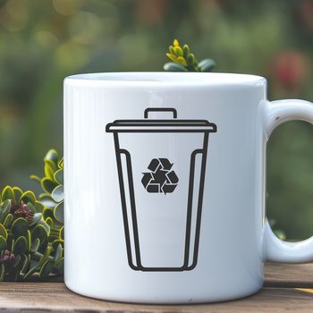 An icon-style vector graphic of a simple rubbish bin with a flat design aesthetic.