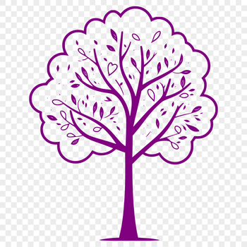 A stylized illustration of a tree with branches and leaves in various shades of green.