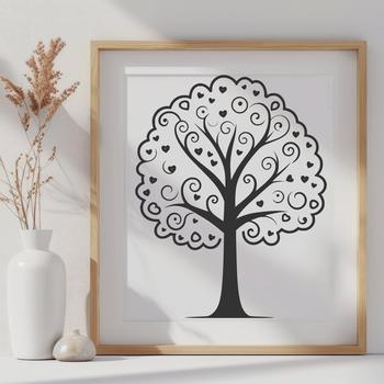 A stylized illustration of a single tree with branches and leaves, suitable for vector design and cutting machine projects.