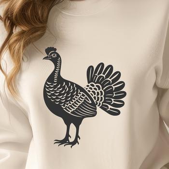 A detailed illustration of a turkey in a farm setting.