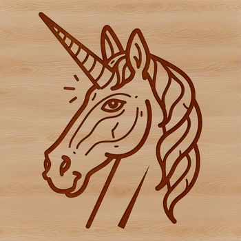 A stylized illustration of a mythical unicorn's head, suitable for vector graphics.