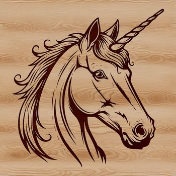 A mythical creature's head with a single horn on its forehead, rendered as a digital vector design.