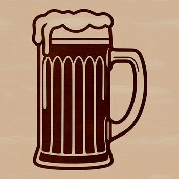 Illustrated beer in a glass with condensation.