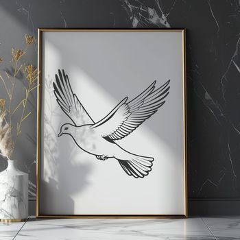 A white dove perched on a branch, rendered in vector format.