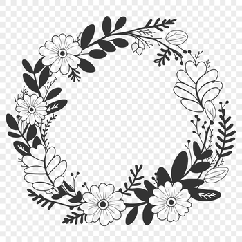 A floral wreath design made with vector lines and shapes, suitable for digital cutting machines like Cricut.