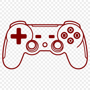 An illustrated design of a video game controller with ergonomic layout and interface elements.