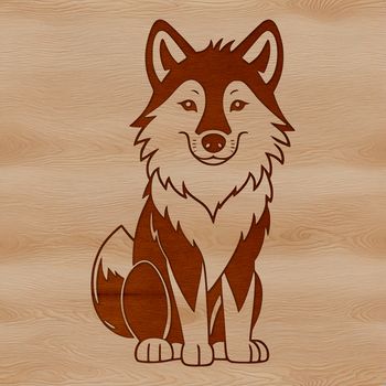 A digital illustration of a wolf sitting in a natural environment, suitable for vector art designs.
