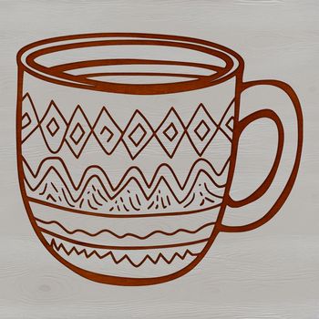 A standard-sized ceramic cup with a rounded body and a handle on one side.