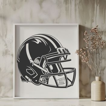 A detailed illustration of a football helmet and ball, featuring the iconic pigskin design of American Football.