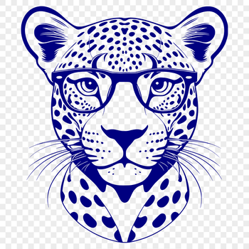 A stylized vector illustration of a jaguar wearing glasses, suitable for various design applications.