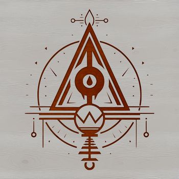 Illustration of a mystical witch surrounded by magical symbols and artifacts.