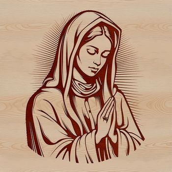 Vector artwork depicting Our Lady of Guadalupe in a decorative and intricate design format.