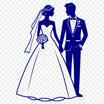 A vector illustration of a bride and groom exchanging vows in a romantic outdoor setting.