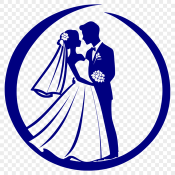 Wedding illustration featuring a bride and groom in a romantic setting